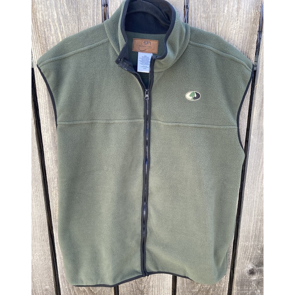 Men's Mossy Oak Green Avalanche Full-Zip Vest‎ L Sleeveless Poly Logo Outdoors